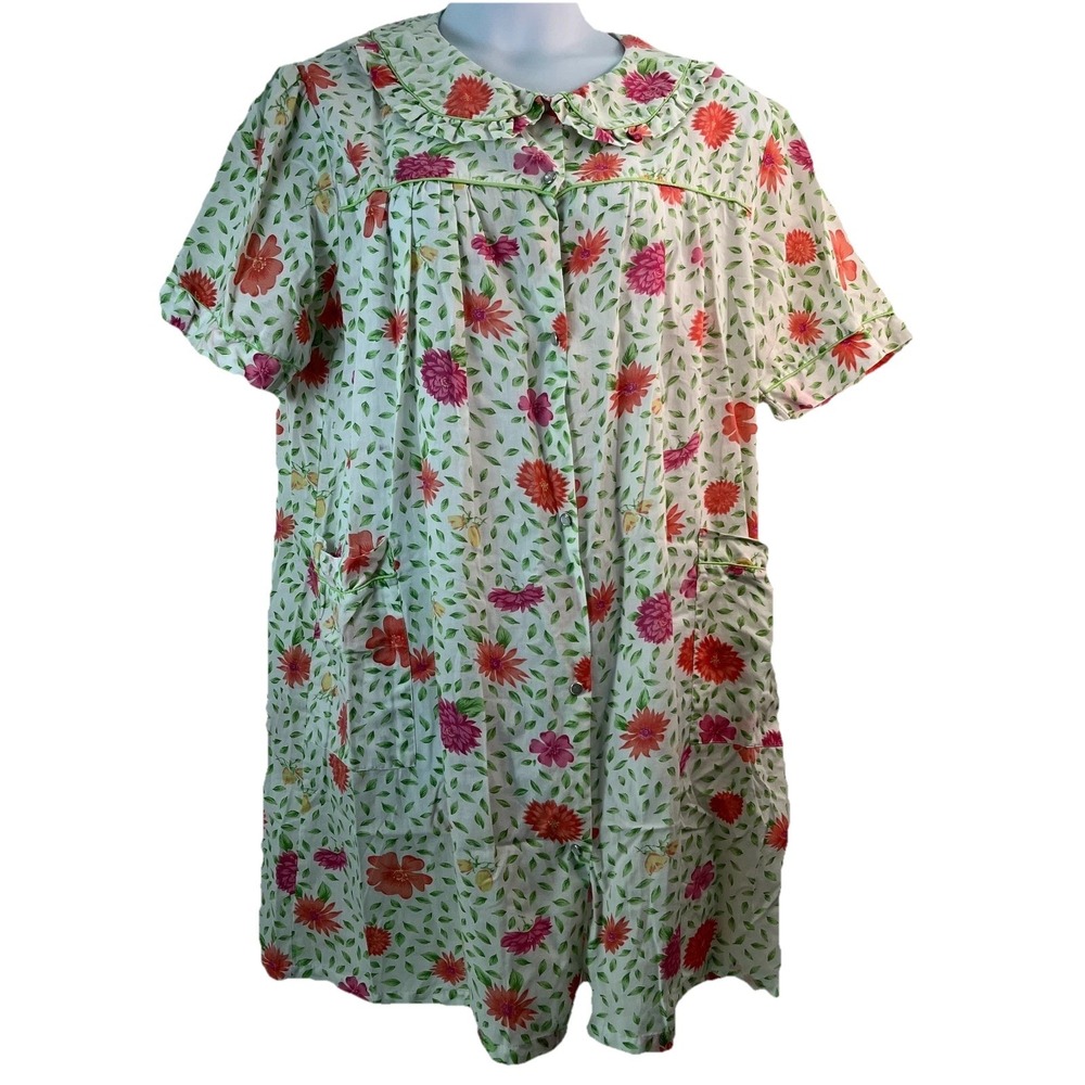 Barrette Nightgown Womens 2X‎ Floral Comfort Sleepwear Pearl Snap House Dress